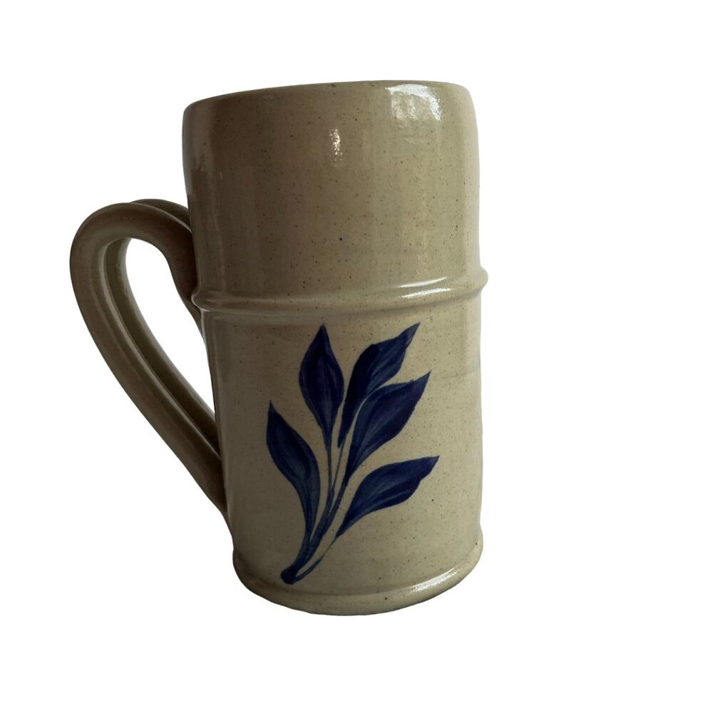 WPF Williamsburg Potter Mug Stein Handmade Salt Glazed Cobalt Blue Leaves 2011